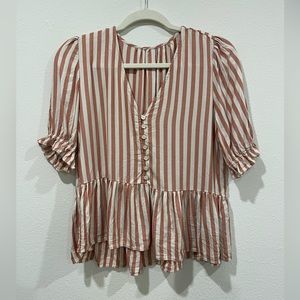 Madewell Studio Ruffle Hem Top Peplum Cecilia Stripe Pink White Small